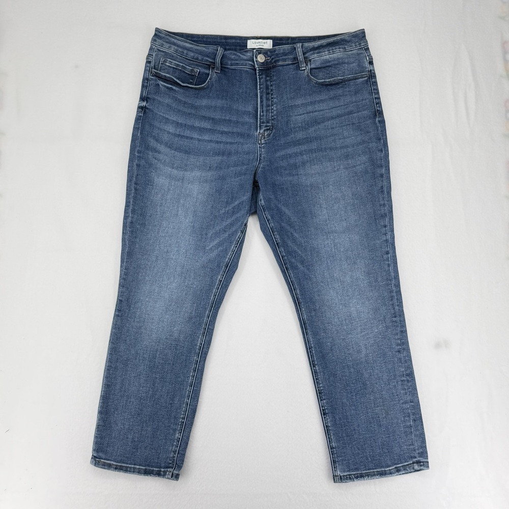 Lovervet Cropped Straight Jeans Womens 22 Blue Medium High Rise Stretch Denim - Picture 1 of 13